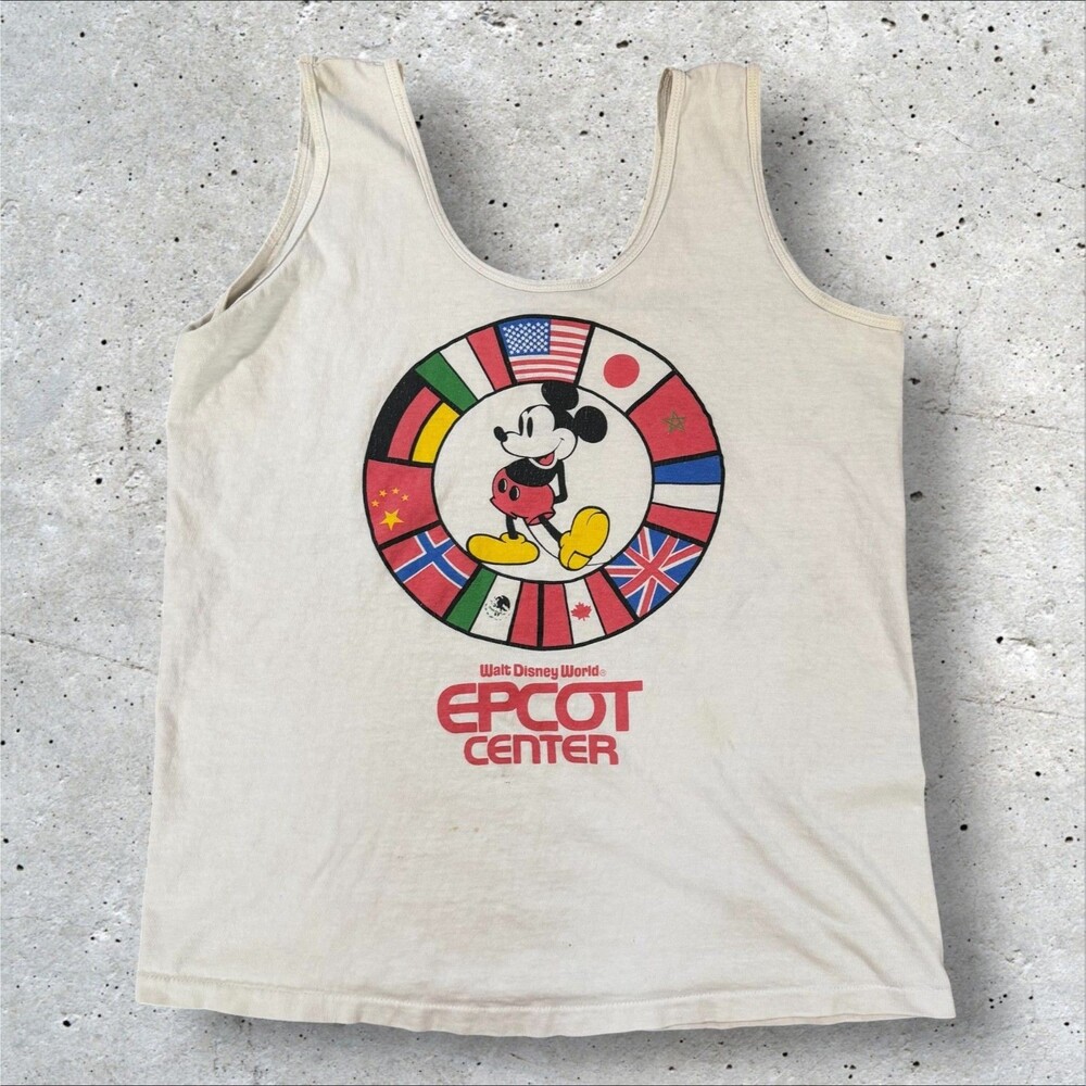 Vintage 80s Disney World Epcot Center Mickey Mouse Flags Tank Top USA Large L